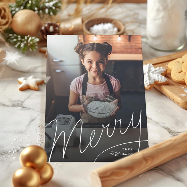 Merry Hand-lettering Fun Photo Holiday Card (Creator Uploaded)