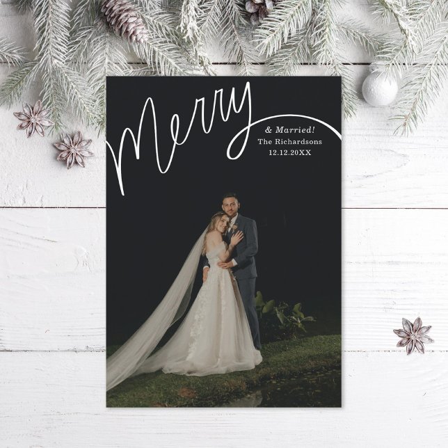 Merry Hand Lettering Wedding Photo Holiday Card (Creator Uploaded)