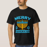 Merry Hanukkah T-Shirt<br><div class="desc">Judaism gift! Perfect birthday or Christmas gift for anyone who loves Israel,  the Star of David and the Menorah or are a proud Jew and believer!</div>