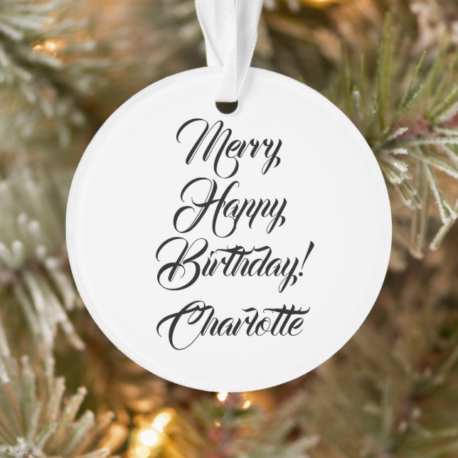 Merry Happy Birthday custom name elegant script  Ornament (Tree)