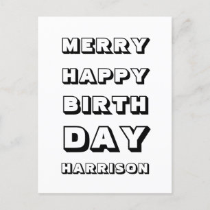 Merry Happy Birthday custom name modern Christmas Postcard