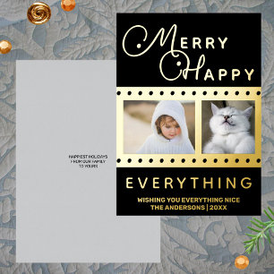 Merry Happy Chic 2 Photo Word Art Black Gold