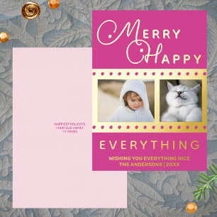 Merry Happy Chic 2 Photo Word Art Pink Gold