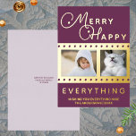 Merry Happy Chic 2 Photo Word Art Purple Gold<br><div class="desc">Personalise these chic Merry Happy Everything Christmas cards in dark purple with real gold foil printing and your photos. Equally appropriate for Hanukkah or interfaith families who celebrate both (Chrismukkah) these dark purple personalised holiday cards with gold foil accents are easy to customise. Add your photos using the two templates...</div>