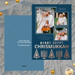 Merry Happy Chrismukkah Chic 3 Photo Rose Gold<br><div class="desc">Personalised photo greeting cards printed with real rose gold foil add a touch of luxury to your holiday mailings. Easy to customise, just add your three photos where they will appear slightly overlapping with thin rose gold borders. Edit the year at the top and your name and a short greeting...</div>