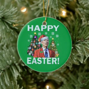 Merry Happy Easter Funny Joe Biden Santa Christmas Ceramic Tree Decoration