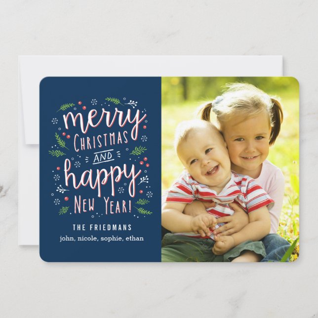 Merry Happy Editable Colour Holiday Photo Cards (Front)