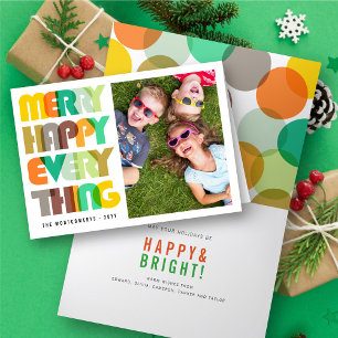 Merry Happy Everything Colourful Typography Photo Holiday Card