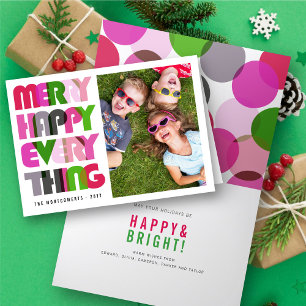 Merry Happy Everything Colourful Typography Photo Holiday Card