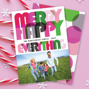 Merry Happy Everything Colourful Typography Photo Holiday Card