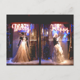Merry Happy Fashion Gowns Holiday WIndows NYC Postcard