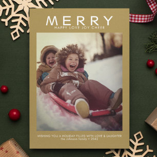 Merry Happy Love Joy Cheer Modern Minimalist Photo Holiday Card