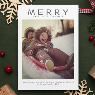 Merry Happy Love Joy Cheer Modern Minimalist Photo Holiday Card