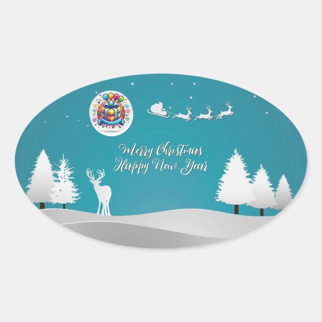 Merry Happy Oval Sticker (Front)