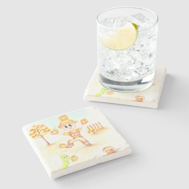 Merry harvest little ginger boy stone coaster (Side)