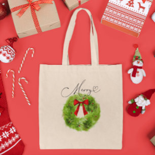 Merry Heart Christmas Wreath Tote Bag