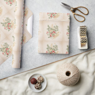 Merry Hearth: Rustic Christmas Botanical Watercolo Wrapping Paper