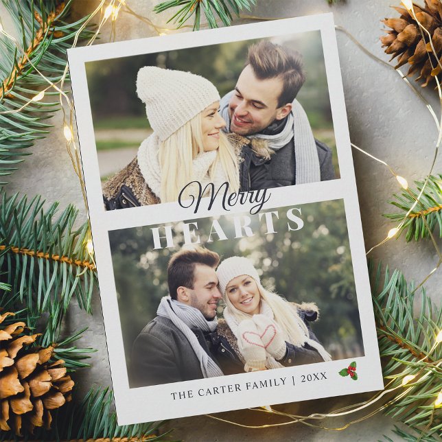 Merry Hearts Romantic Christmas Photo Holiday Card (Creator Uploaded)