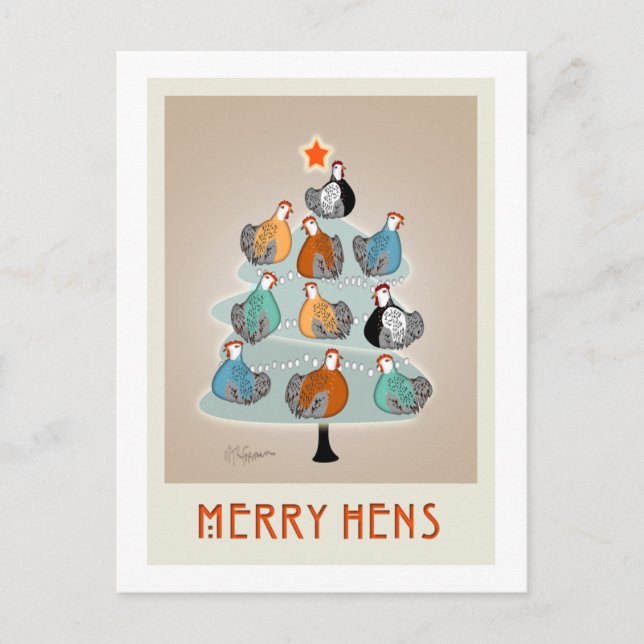 Merry Hens Christmas tree postcard (Front)