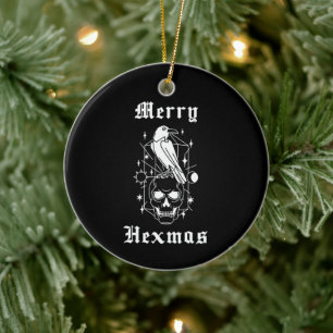 Merry Hexmas Witch Skull Spooky Witchcraft Ceramic Tree Decoration