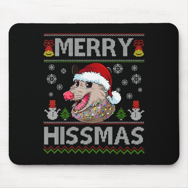 Merry Hissmas Ssum Christmas Ossum Lover Ugly Swea Mouse Pad (Front)