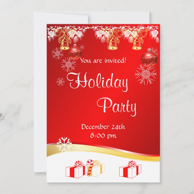 Merry Holiday Party invitation on red background (Front)