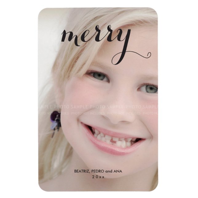 Merry Holiday Photo Simple Christmas Script Black Magnet (Vertical)