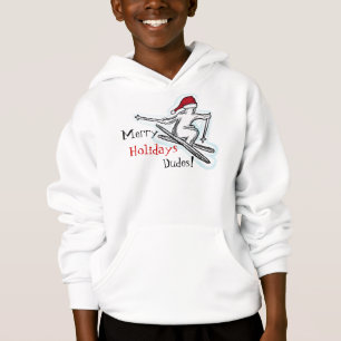 Merry Holidays Dudes fun santa skier boys hoodie