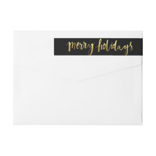 Merry Holidays Elegant Gold Script Custom Black Wrap Around Label