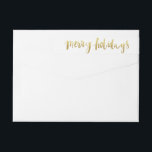 Merry Holidays Elegant Gold Script Custom White Wrap Around Label<br><div class="desc">Send out your cards in style with this Merry Holidays wrap around return address label.  Change the background colour by clicking on "customise it" and then the small eye dropper.</div>