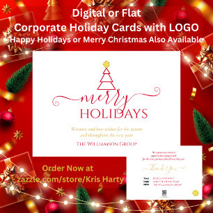 Merry Holidays Simple Tree CorporateBusiness Logo Holiday Card