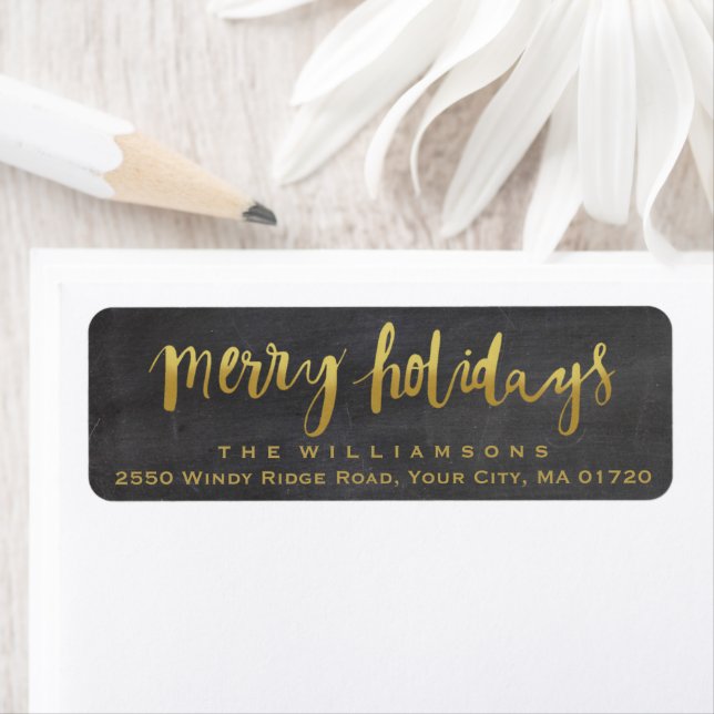 Merry Holidays Trendy Gold Script Chalkboard (Insitu)
