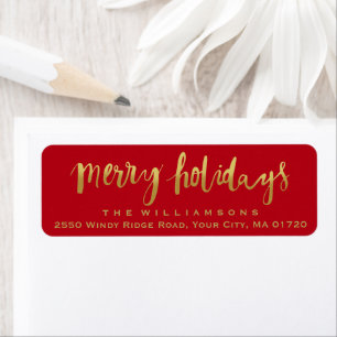 Merry Holidays Trendy Gold Script Custom Red