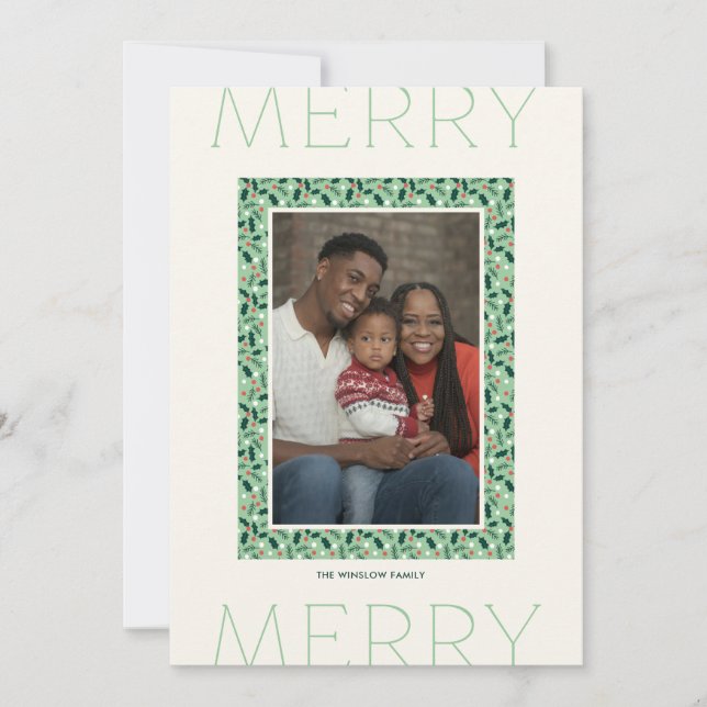 Merry Holly Days Holiday Photo Card (Green) (Front)