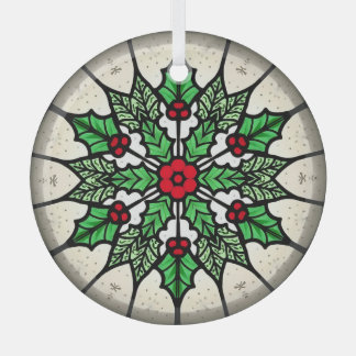 Merry Holly Glass Round Ornament