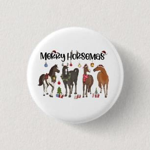 Merry Horsemas Horse Flower Christmas Equine 3 Cm Round Badge