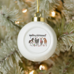 Merry Horsemas Horse Flower Christmas Equine Ceramic Ball Christmas Ornament