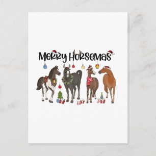 Merry Horsemas Horse Flower Christmas Equine Holiday Postcard