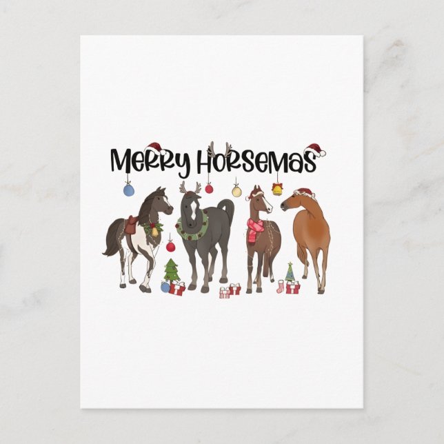Merry Horsemas Horse Flower Christmas Equine Invitation Postcard (Front)