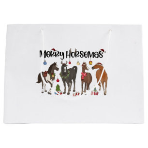 Merry Horsemas Horse Flower Christmas Equine Large Gift Bag