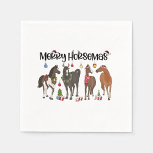 Merry Horsemas Horse Flower Christmas Equine Napkin