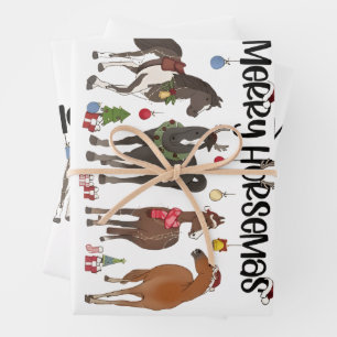 Merry Horsemas Horse Flower Christmas Equine Wrapping Paper Sheet