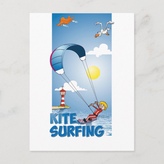 Merry illustration of a kite surfer postcard (Front)