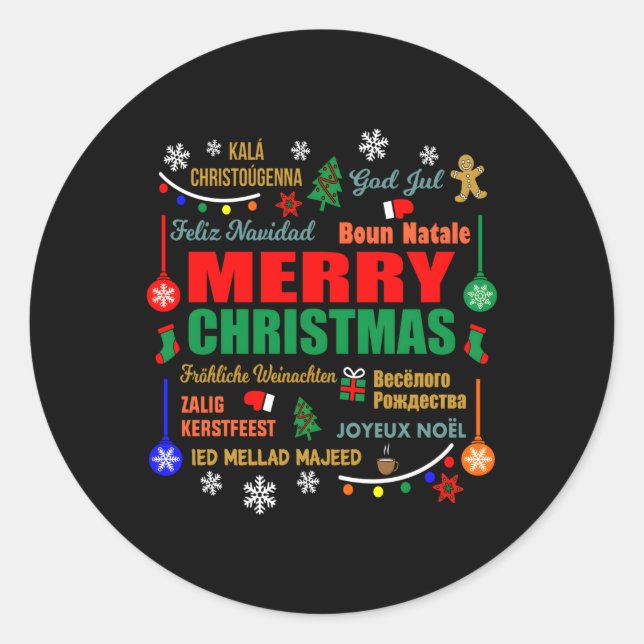 Merry In Different Languages Classic Round Sticker (Front)