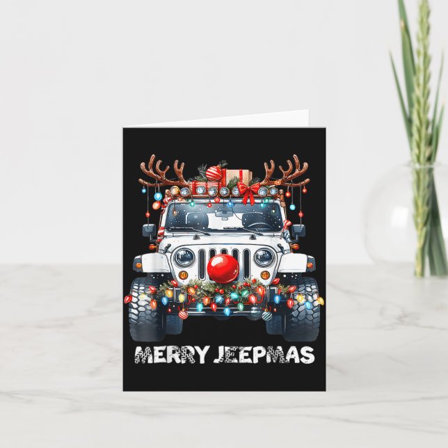 Merry Jeepmas Ugly Light Reindeer Christmas  Card (Front)