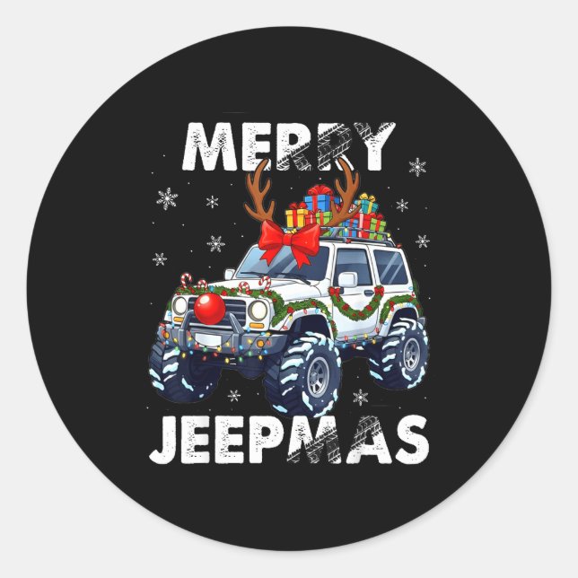 Merry Jeepmas Ugly Light Reindeer Christmas  Classic Round Sticker (Front)
