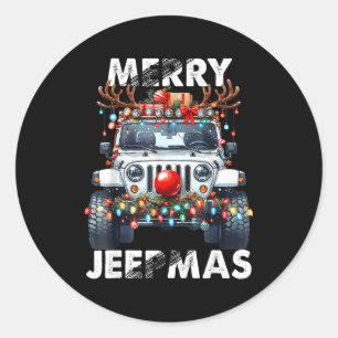 Merry Jeepmas Ugly Light Reindeer Christmas  Classic Round Sticker