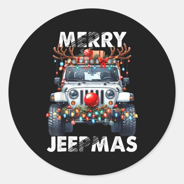 Merry Jeepmas Ugly Light Reindeer Christmas  Classic Round Sticker (Front)