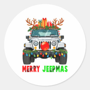 Merry Jeepmas Ugly Light Reindeer Christmas  Classic Round Sticker