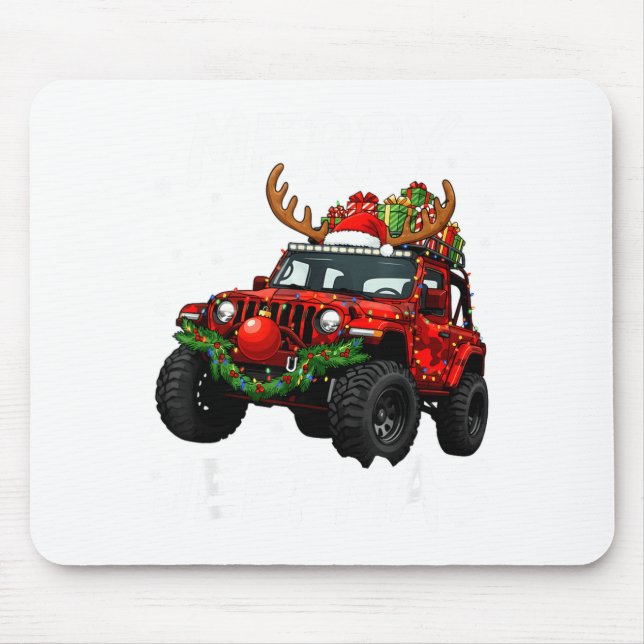 Merry Jeepmas Ugly Light Reindeer Christmas Funny  Mouse Pad (Front)